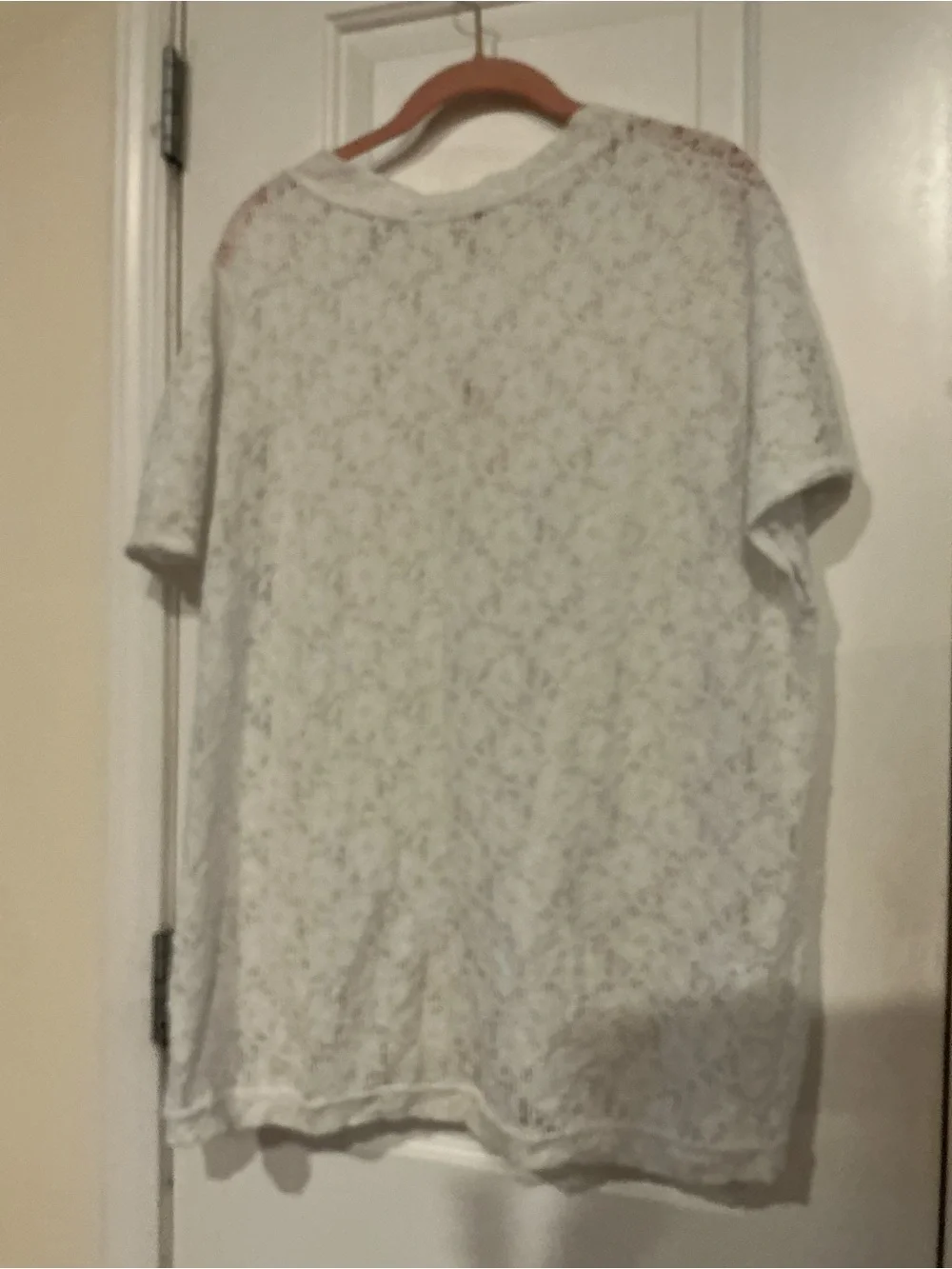 White Lace Eyelet V-Neck Short Sleeve Cover Up Top - T3 or US 8/10